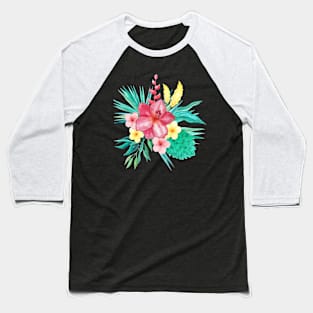 Tropical Flowers Floral Bouquet Red Yellow Baseball T-Shirt